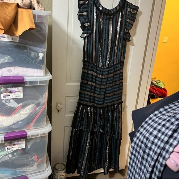 Tessora Long Dress Blue Metallic Stripes Large M2 - Picture 5 of 8